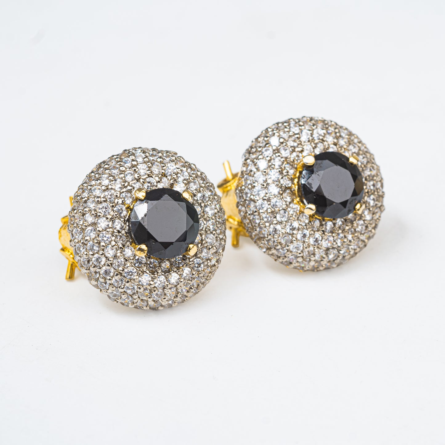 Black Zirconic Stone Round Earrings | Khalis Jewellery