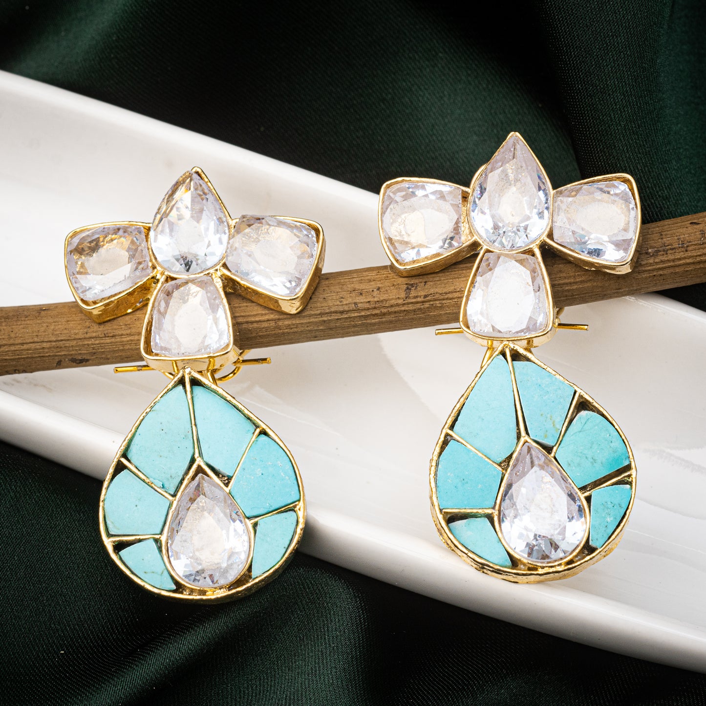 Gold plated Kundun Studs | Khalis Jewellery