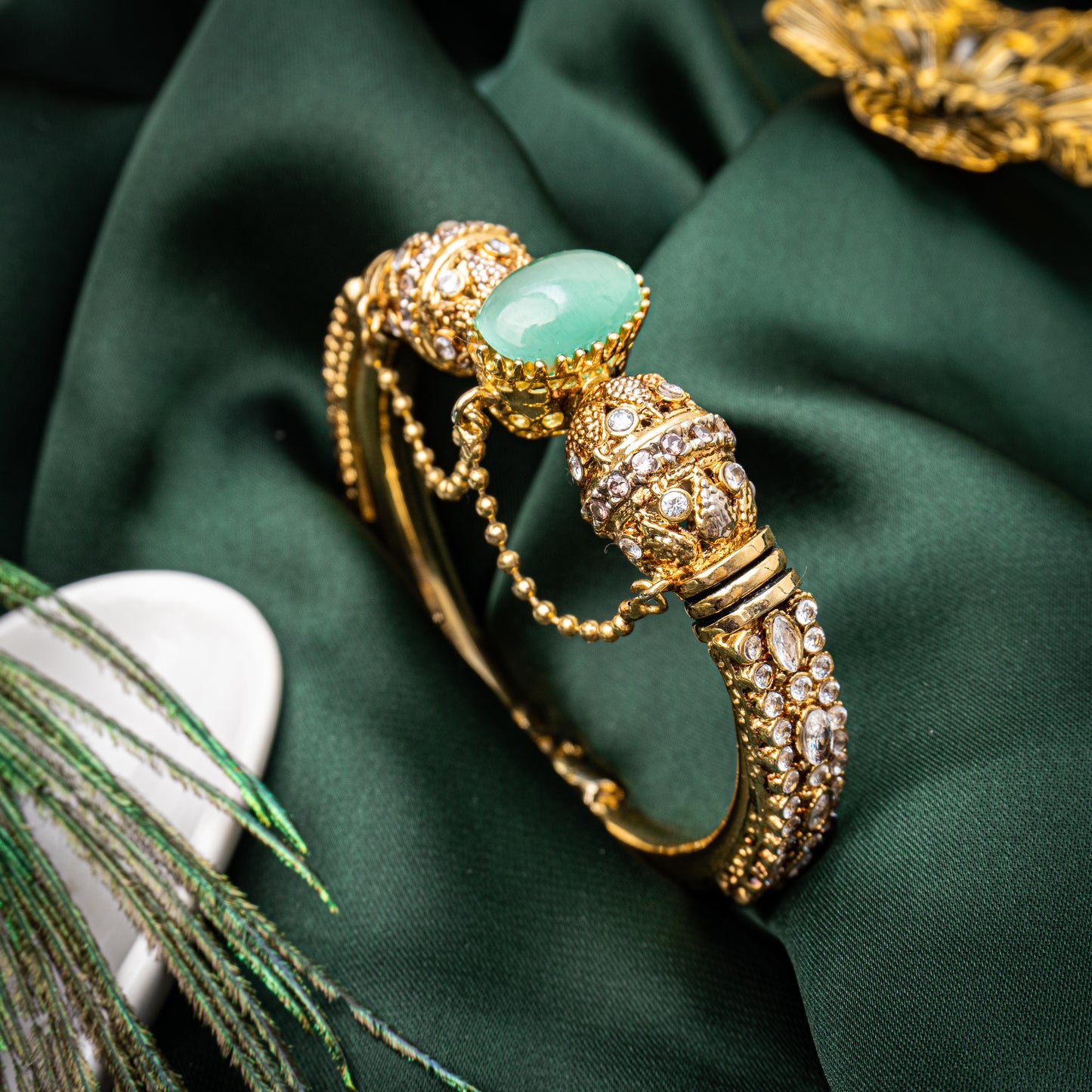 Light Emerald Stone Bangle | Khalis Jewellery