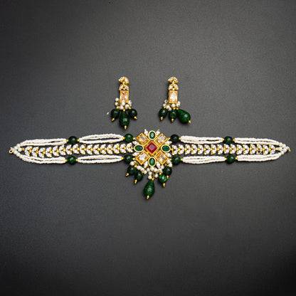 Indian Fancy Choker Set  Multi Color with Champagne Color Stones | Khalis Jewellery