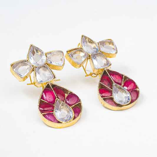 Gold plated Kundun Stud- Red Chatham Gems | Khalis Jewellery