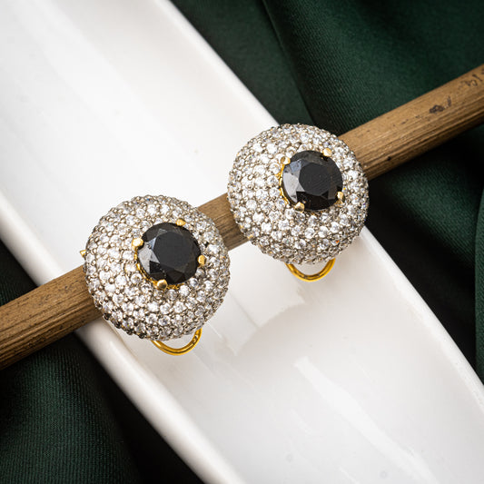 Black Zirconic Stone Round Earrings | Khalis Jewellery