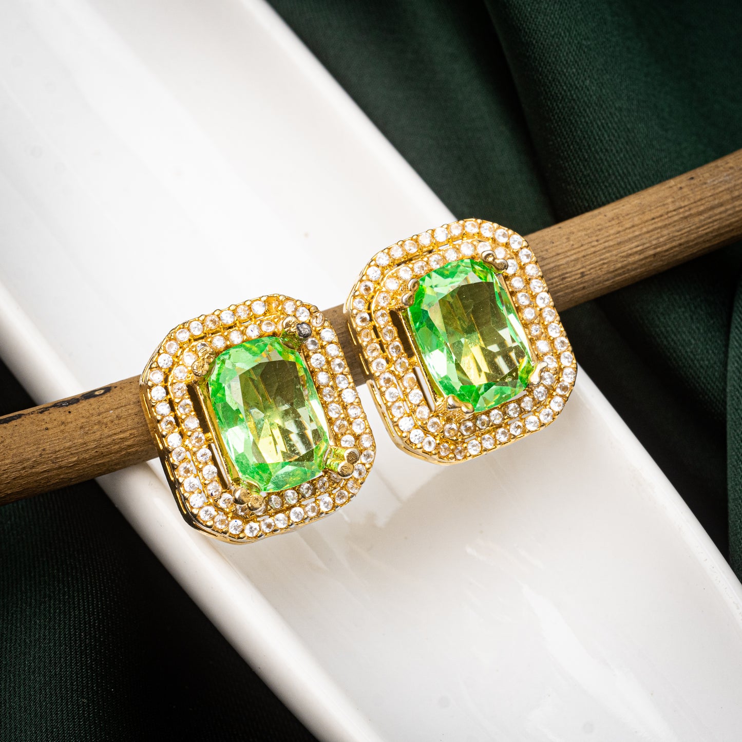 Light Emerald Stone Tops Earrings | Khalis Jewellery